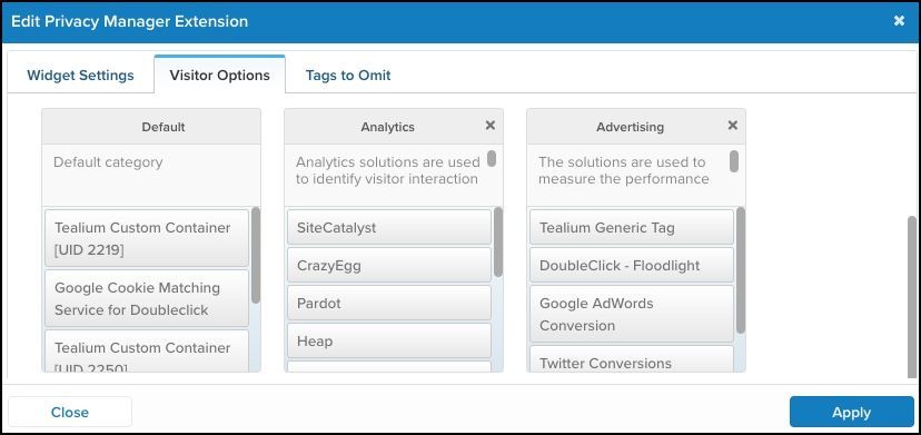 Privacy Manager Extension_Visitor Options Tab_Drag and Drop Tags into Categories